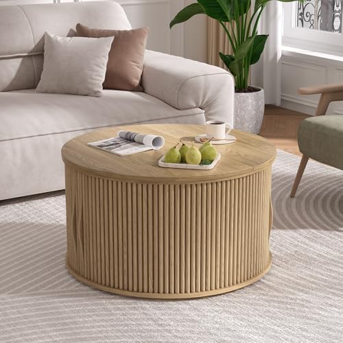 JOINICE Round Lift Top Coffee Table with Storage for Living Room,Oak - Image 6