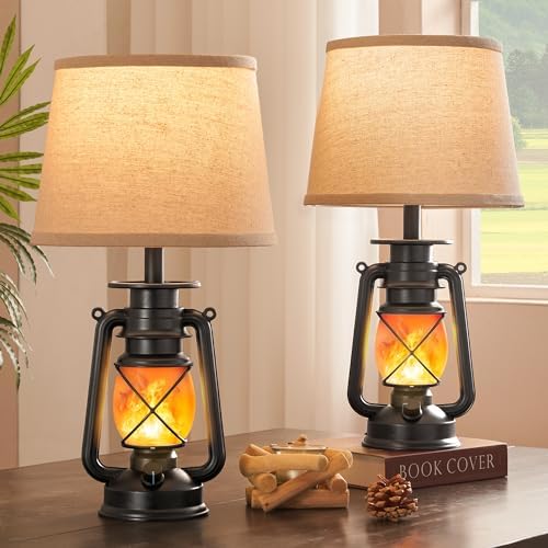 LEDIARY 18.72" Black LED Lantern Flickering Flame Table Lamps Set of 2 by LEDIARY