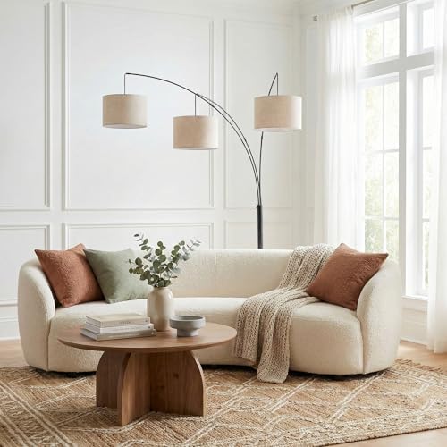 Brightech Trilage Arc Floor Lamp - Large Standing Lamp with 3 Fabric Shades & LED Bulbs for Living Room Over the Sofa, Reading, Multi-Head Traditional Tree Floor Lamp for Bedroom - Black - Image 6