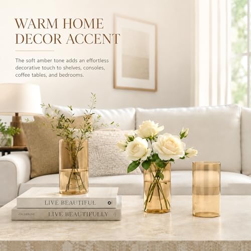 TBWIND 12pcs 6 Inch Gold Amber Glass Cylinder Vases for Centerpieces - Image 4