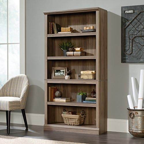 Sauder 5 Tier Book Shelf Wooden Bookcase Multipurpose Bookshelf for Home Office, Living Room, in Salt Oak finish - Image 2
