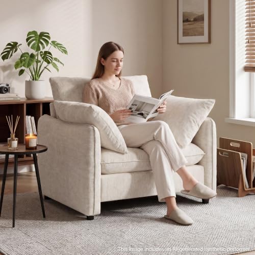 Elegant Oversized Accent Chair for Living Room, 42.1", Chenille, Beige by LANDASSYHOME