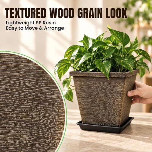 Usocik 10 Inch Square Planter Pots with Saucers, Brushed Gold, 2 Pack - Image 5