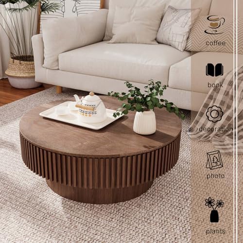 Round Coffee Table with Storage, Modern Wooden Coffee Table - Image 5
