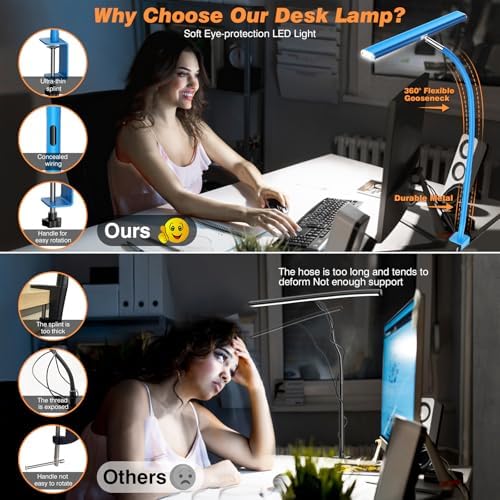 Airlonv LED Desk Lamp with Clamp, 17" Stepless Dimming Light, Blue - Image 4