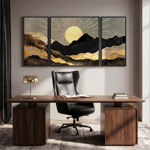 Extra Large Framed Black Gold Boho Wall Art for Living Room, 3 Piece Set - Image 4