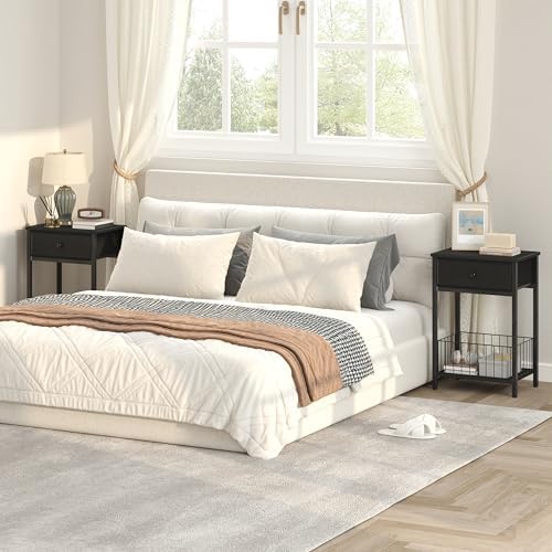 Small nightstand, Bed Side Tables Bedroom, Black Side Table, end Table with Drawer, one Drawer nightstand, Black end Table LNT0061BK - Image 5