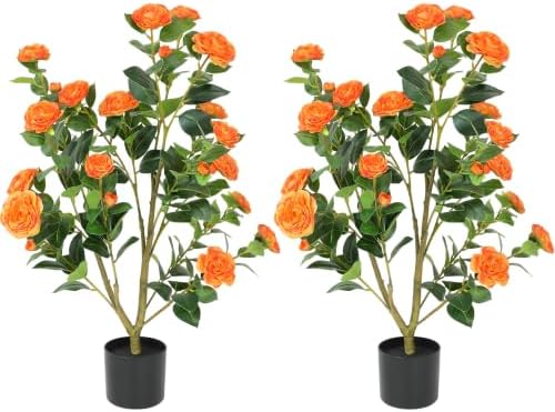 38 inch 2 Pack Artificial Orange Camellia Trees in Pot by Unknown