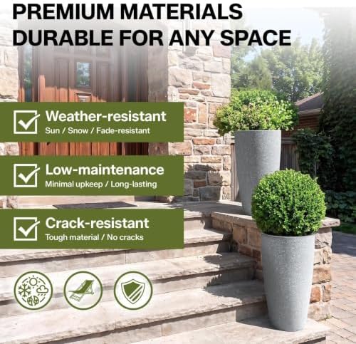ZMTECH 2 Packs 21 inch Tall Planter, Indoor Outdoor Round Planter for Porch, Large Plant Pot with Drainage Hole for Home Garden Front Door, Modern Decorative Pots for Plants (Light Gray) - Image 5