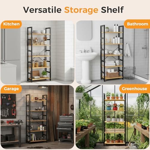 DUMOS 5-Tier Bookshelf, Modern Tall Bookcase Book Shelf - Image 5