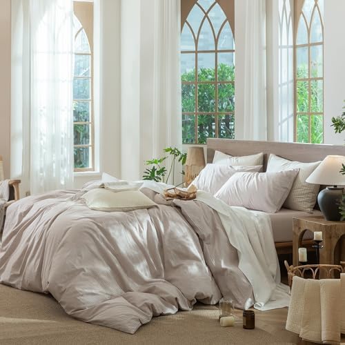 MooMee Striped Duvet Cover Set 100% Washed Cotton Linen Like - Image 3