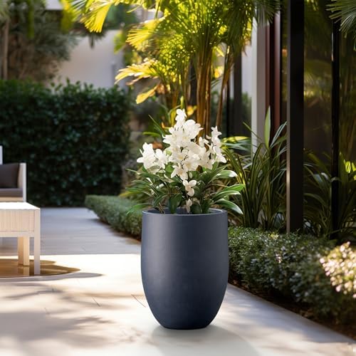 Kante Large Round Bullet Dusty Blue Concrete Planter 21.7" Tall, Outdoor - Image 3
