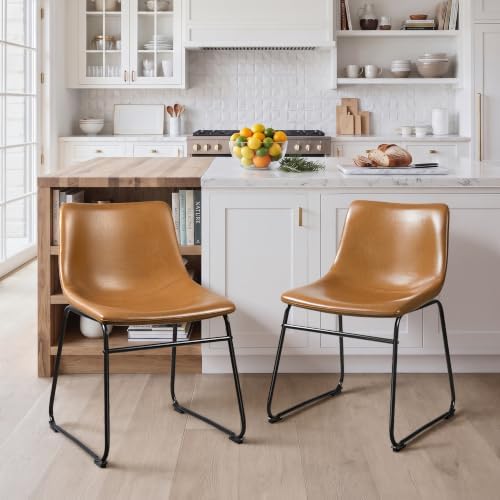 Waleaf Dining Chairs Set of 2, 18" Faux Leather Counter Height Bar Stools by Waleaf