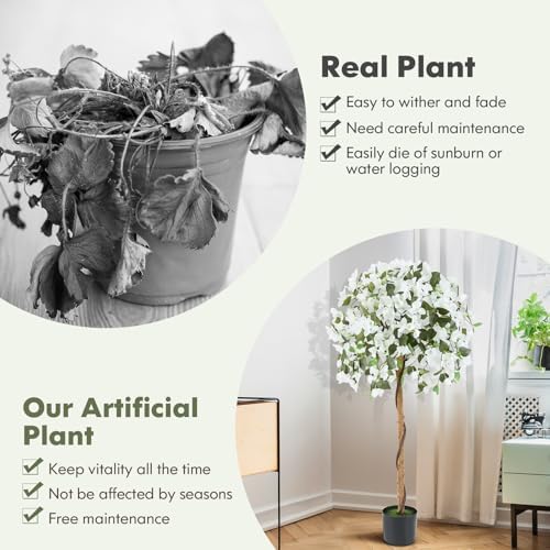Goplus 53” Bougainvillea Artificial Tree, 2 Pack Faux Silk Flower Tree in Pot w/ 576 Flowers, 288 Leaves, Tall Fake Floor Plant, Artificial Plants for Indoor Outdoor Bedroom Living Room Decor, White - Image 6