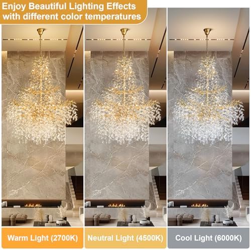 YUYI 65" Long Crystal Chandelier for High Ceiling, 27-Light Gold Tree Branch Chandelier, Large Chandeliers for High Ceilings, Staircase, Foyer, Entryway, Luxury K9 Crystal Raindrop Tiered Chandelier - Image 6