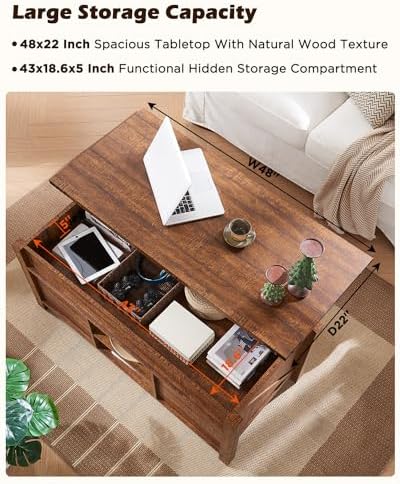 OKD 48" Farmhouse Lift Top Coffee Table Sliding Barn Door ReclaimedBarnwood - Image 4