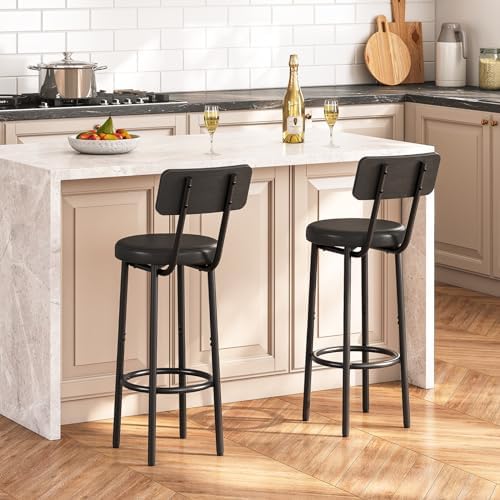 HOOBRO Bar Stools, Set of 2 Bar Stools with PU Upholstered, Bar Chairs with Footrest and Back, 26" Barstools for Kitchen Island, Dining Room, Easy to Assemble, Black BK31BY01G2 - Image 4