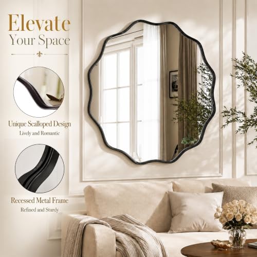VooBang Black Scalloped Circle Mirror 20" Wavy Edge Round Wall Mirror - Image 3