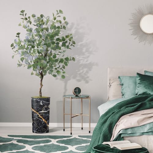 Artificial Tree in Modern Granite Effect Planter, Fake Eucalyptus Silk Tree for Indoor and Outdoor Home Decoration - 66" Overall Tall (Plant Pot Plus Tree) - Image 5
