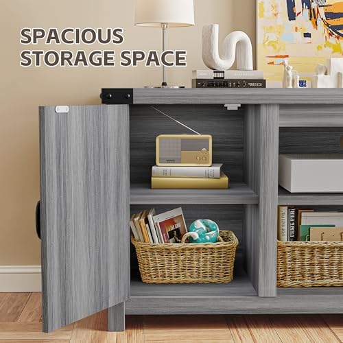 YESHOMY Modern Farmhouse TV Stand with Barn Doors for 65 Inch TV,Light Grey - Image 5