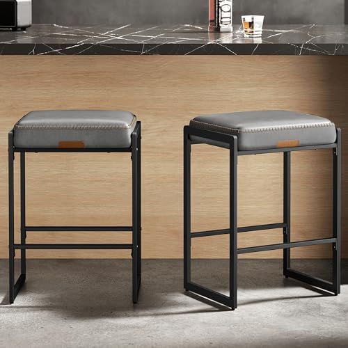 VASAGLE Bar Stools Set of 2, Counter Height, PU Leather, 26-Inch by VASAGLEbySONGMICSHOME