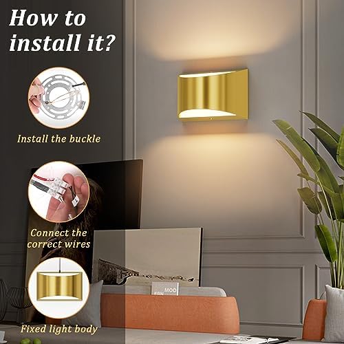 Aipsun 2 Pack Brushed Gold Wall Sconce Indoor Wall Lights Hardwired Up and Down Wall Mount Light for Living Room Bedroom Hallway Corridor Conservatory Warm White 3000K(with G9 Bulbs) - Image 6