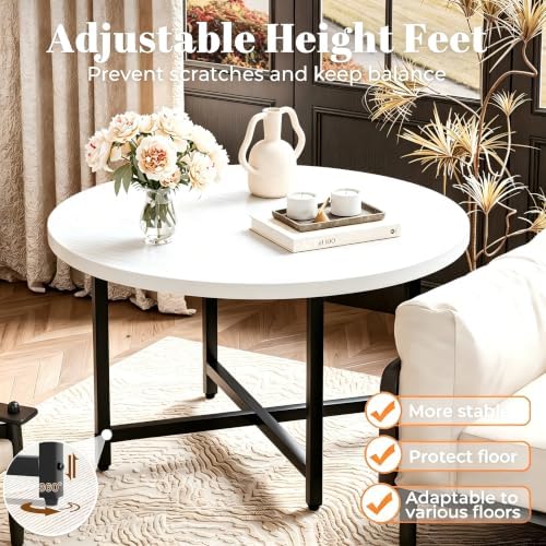 Round Coffee Table, Small Coffee Tables for Living Room, White Coffee Table - Image 5