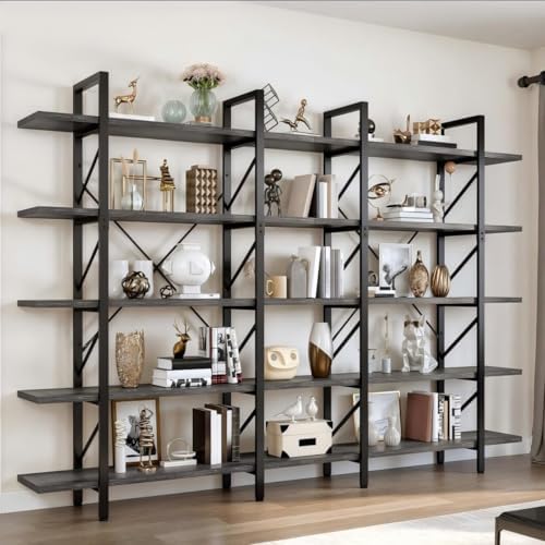 DWVO 5-Tier Bookshelf, 70.9" Tall Bookshelves Vintage BookCases with 5 Shelves Display Storage Shelves for Home Office, Living Room, Charcoal Gray - Image 6