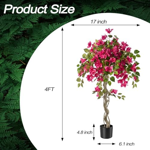 4FT Artificial Bougainvillea Tree, UV Resistant Faux Bougainvillea for Indoor Outdoor Decor, Lifelike Bougainvillea Artificial Flowers Plant for Office, Front Porch, Living Room & Patio - Image 2