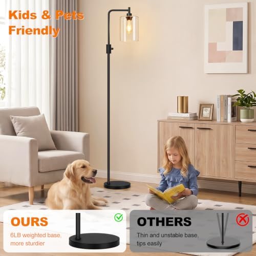 【Upgraded】 Dimmable Floor Lamp for Living Room with Seeded Glass Lampshade, Black Modern Glass Floor Lamp with 900LM LED Bulb Included, Arc Standing Tall Lamp for Bedroom, Office, Reading Room, Corner - Image 6