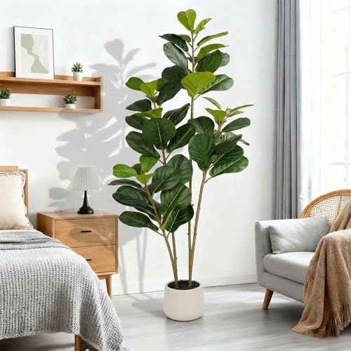 6FT Artificial Fiddle Leaf Fig Tree for Indoor Home Office Decor-Realistic Fake Ficus Tree in Black Planter,Faux Plant with Lifelike Trunk&Leaves for Living Room,Housewarming Gift - Image 5