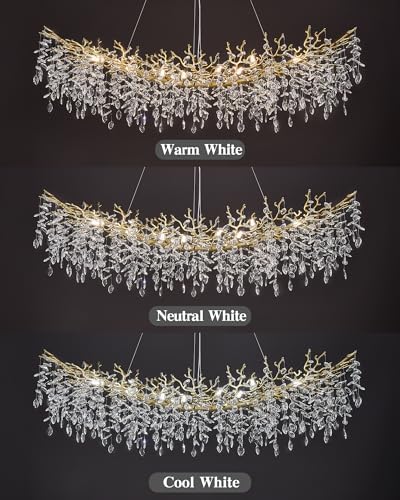 Modern Crystal Chandelier for Dining Room, 16-Light 55.12" Gold Tree Branch Chandeliers, Luxury K9 Crystal Rectangular Chandeliers for Kitchen Island Living Room - Image 4