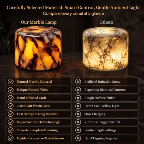 AOPO Natural Marble Cordless Touch Dimmable Table Lamp Night Light - Image 4