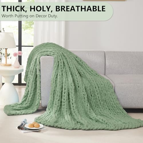 L'AGRATY Chunky Knit Throw Blanket for Couch, 80 x 90 Inches, Sage Green - Image 5