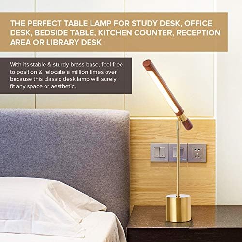 Modern Banker Slim Table Lamp - LED Desk Light - Wood Brass Lamp - Adjustable Table Lamp - Mid Century Desk Lamp for Home, Bedside, Office - Steampunk MCM Mid Modern Century - Image 5