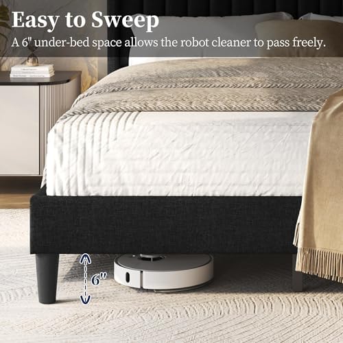 Yaheetech Queen Bed Frame with Headboard, Black Channel-Tufted Platform - Image 6