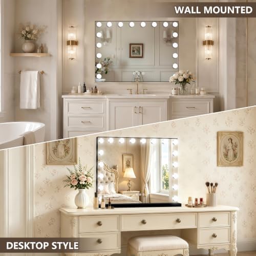 Ratsamee Black Hollywood Vanity Mirror with Lights, 18 Dimmable Bulbs, 3 Color Lights,Make Up Lighted Mirror, Aluminum Metal Frame, USB Charging Port（32" x 24"） - Image 4