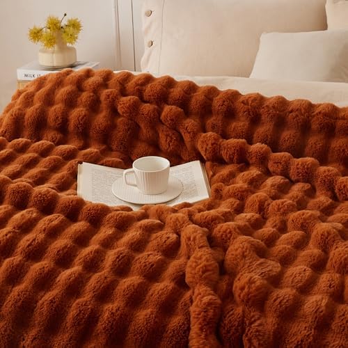 COOVA Soft Bubble Faux Fur Throw Blanket, 50"x60", Brown - Image 2