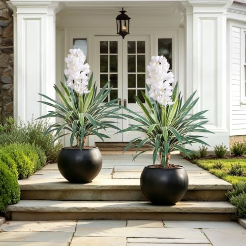 Artificial Agave Plant Fake Agave Planters for Indoor Outdoor Faux Agave Plants Real Touch Realistic Greenery for Home Living Room Office Garden Front Porch Patio (30inch 57Leaves-2 Pcs White) - Image 2