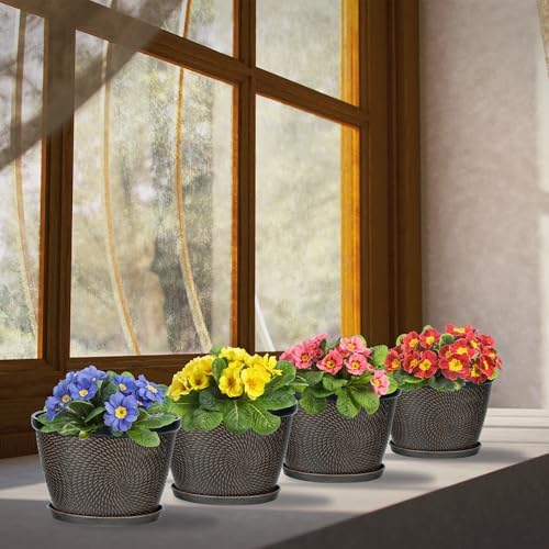 Quarut 4 Pack 6 Inch Flower Pots Planters for Outdoor Indoor - Image 6