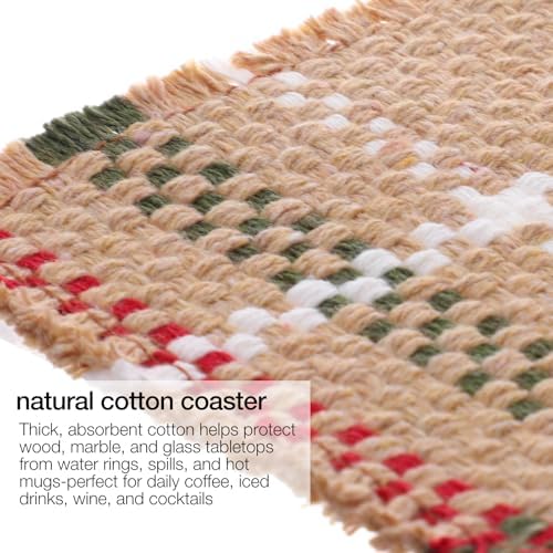 Set of 10 Fabric Drink Coasters, Handcrafted Cotton Woven Coasters for Table, Coastal Farmhouse Table Decor for Coffee Tea Cocktails, Absorbent Soft Desk Coasters for Kitchen Office, Housewarming Gift - Image 3