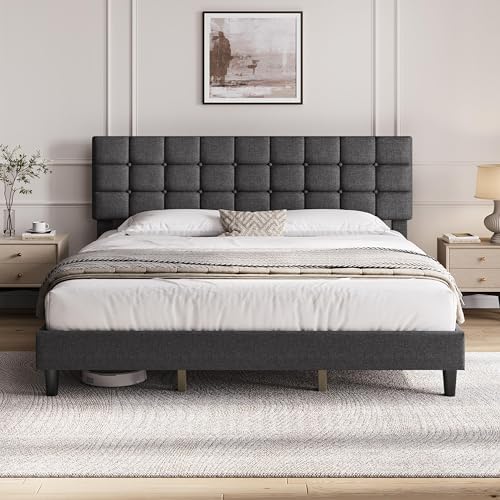 Yaheetech King Size Upholstered Tufted Bed Frame with Headboard by Yaheetech