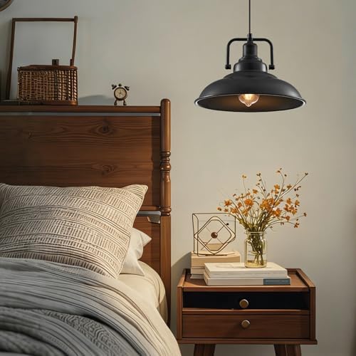 Black Pendant Light 12.5 inches 2 Packs, Farmhouse Pendant Light, Modern Pendant Lights, Kitchen Pendant Lights, Pendant Lights Kitchen Island for Dinning Room Entryway Barn - Image 4