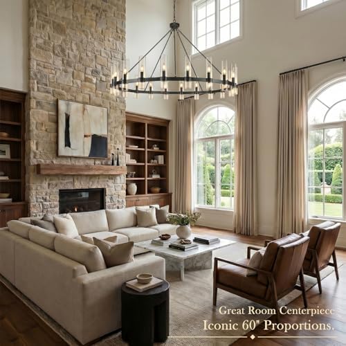60-Inch Black Wagon Wheel Chandelier for High Ceilings, Modern Farmhouse - Image 4