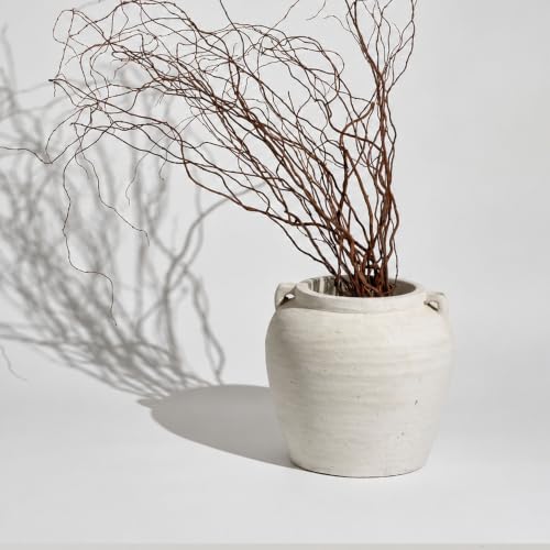 LB2 White Ceramic Large Vase, 11.2" Tall Zen Style vase, Terra Cotta Pitcher, Distressed Farmhouse Decor, Pottery Decorative Flower for Home Décor - Image 4