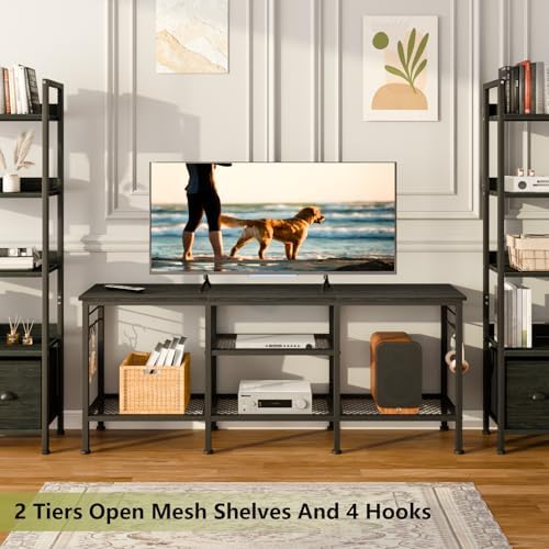Furologee TV Stand, Entertainment Center with Open Shelves, Black Oak - Image 3