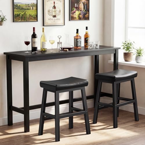 WINAZ 24 Inch Bar Stools for Kitchen Island, Kitchen Chairs Counter Height Stools with Footrest, Black Saddle Leather Barstools Heavy Duty for Dining Table Farmhouse Outdoor, 1 PC - Image 6