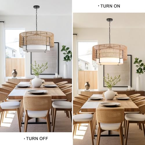 6-Light Large Rattan Chandelier for Dining Room, 25.6" Boho Pendant Light - Image 4