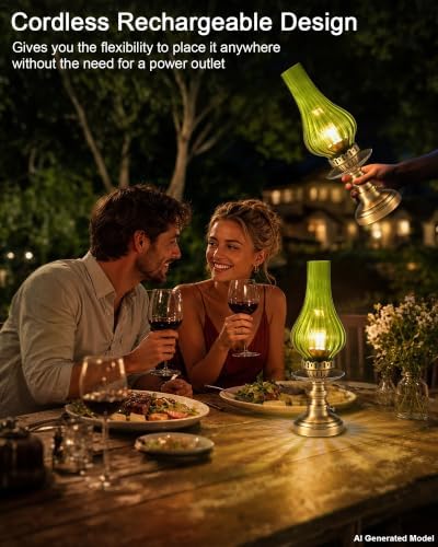 UMEXUS Vintage Rechargeable Cordless Table Lamp Battery Operated, Green - Image 2