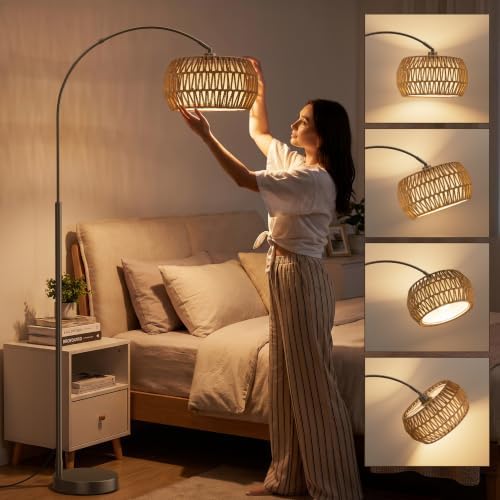 Ambimall Boho Arc Floor Lamp, Color Temp and Brightness Adjustable, Brown - Image 5